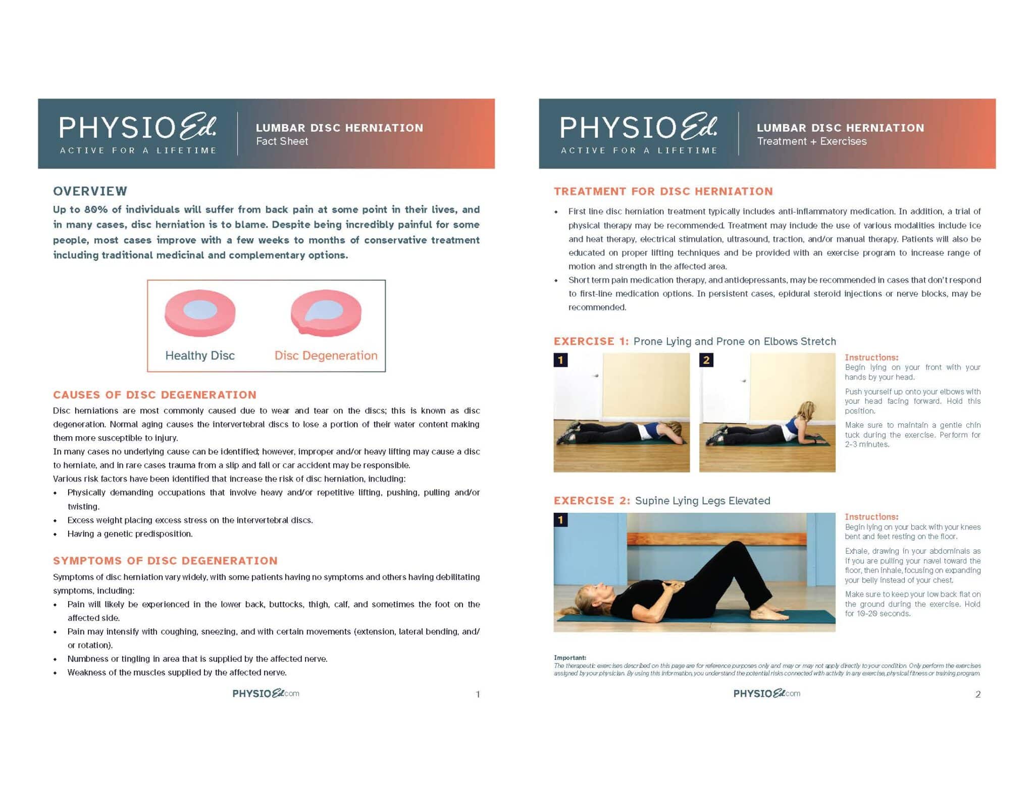 disk herniation exercises and fact sheet