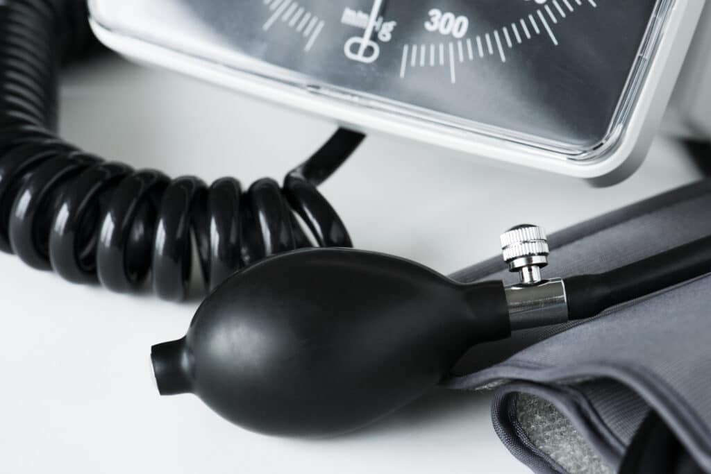 Closeup image of a blood pressure cuff for reading blood pressure