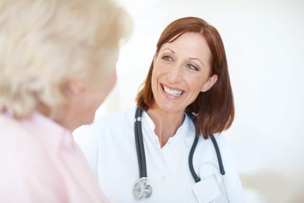 A senior patient visits her friendly female doctor seeking treatment for urethral prolapse