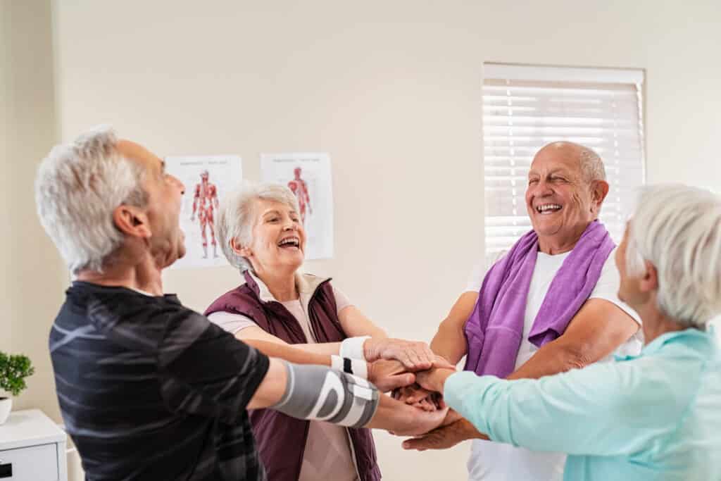 When to start exercising after covid: a group of seniors in a medical exercise class