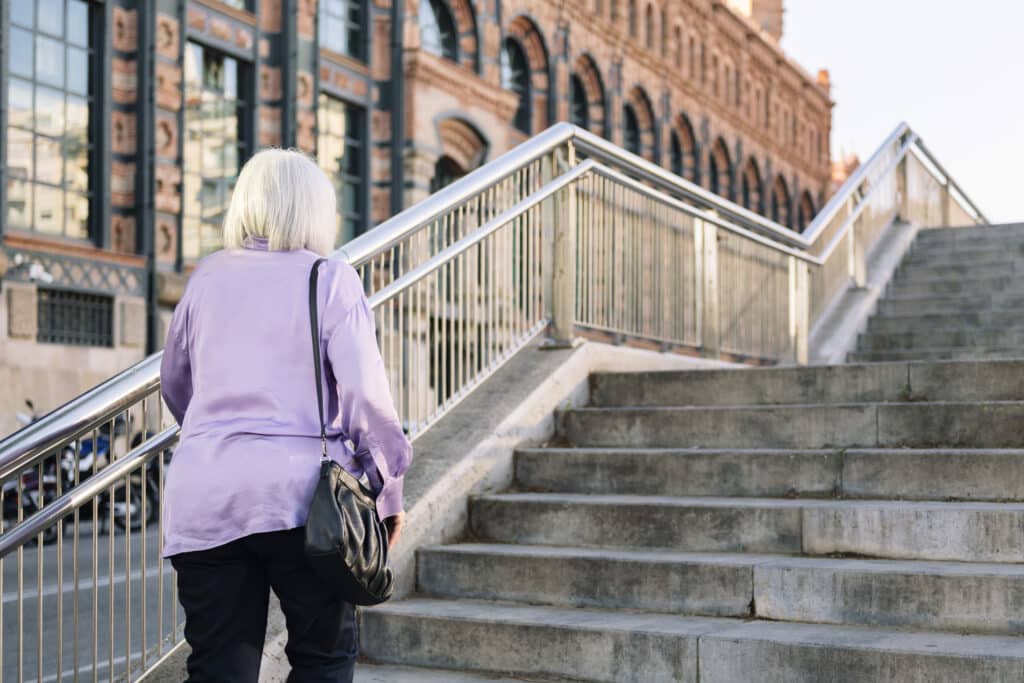 Exercises for hip bursitis: walking on stairs is a common aggravator for hip bursitis.
